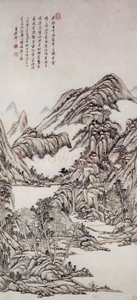 清 王原祁《富春山色图轴》书画作品