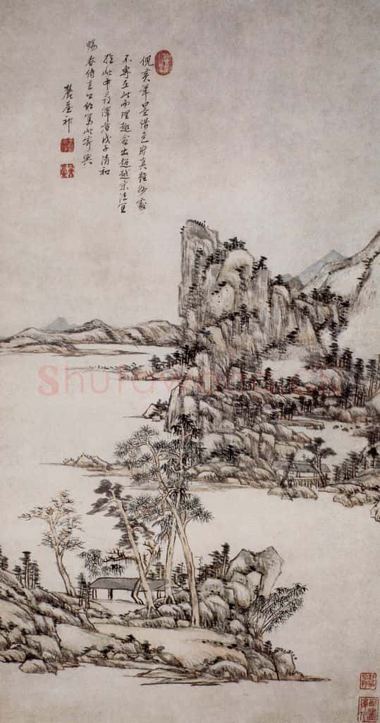 清 王原祁 仿倪黄山水图轴 书画作品