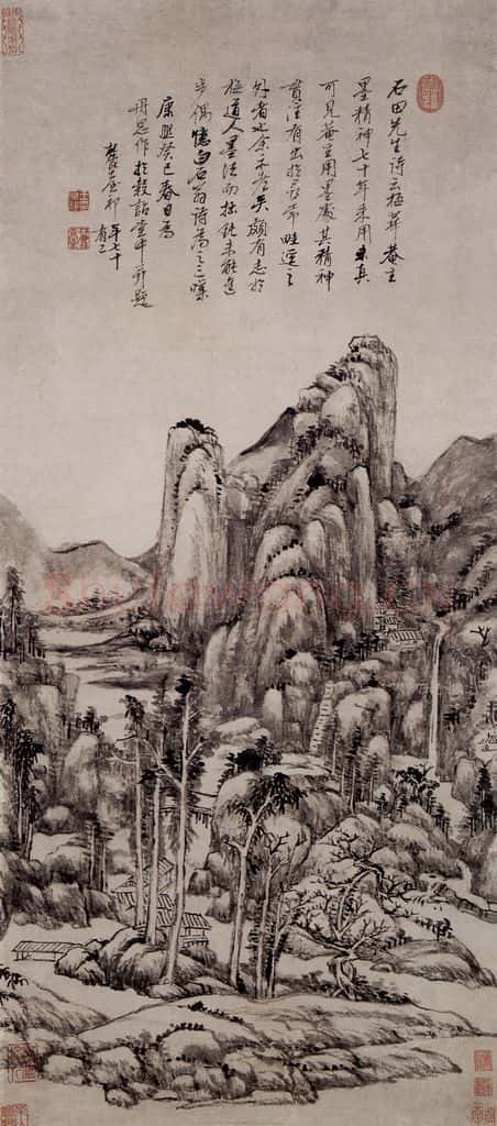 清 王原祁《仿吴镇山水图轴》书画作品