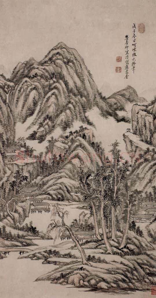 清 王原祁《浅绛山水图轴》书画作品