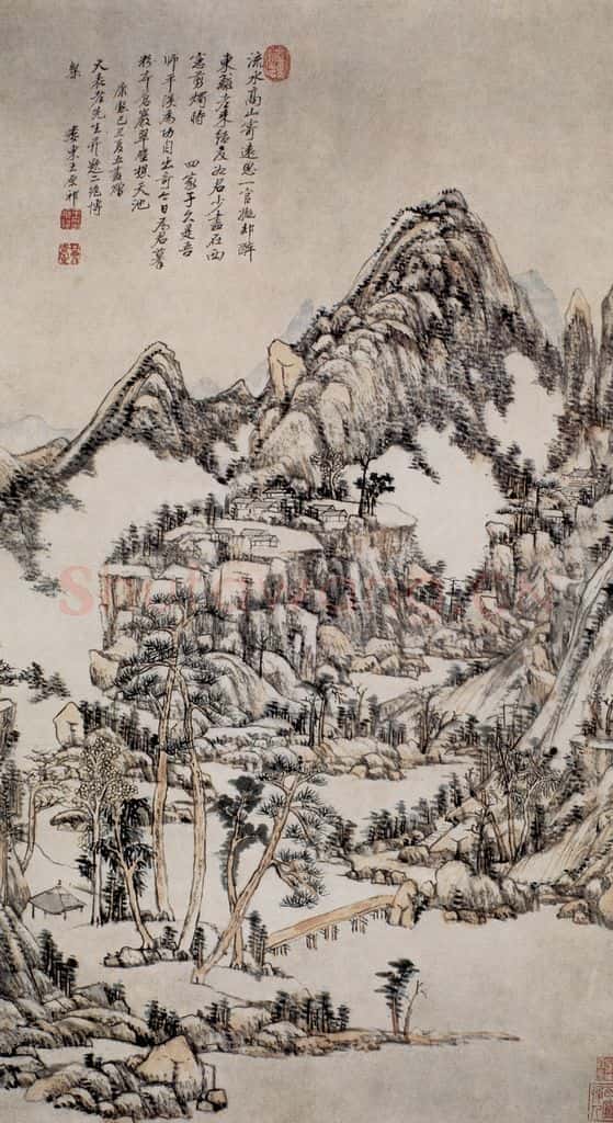 清 王原祁《苍岩翠壁图轴》书画作品