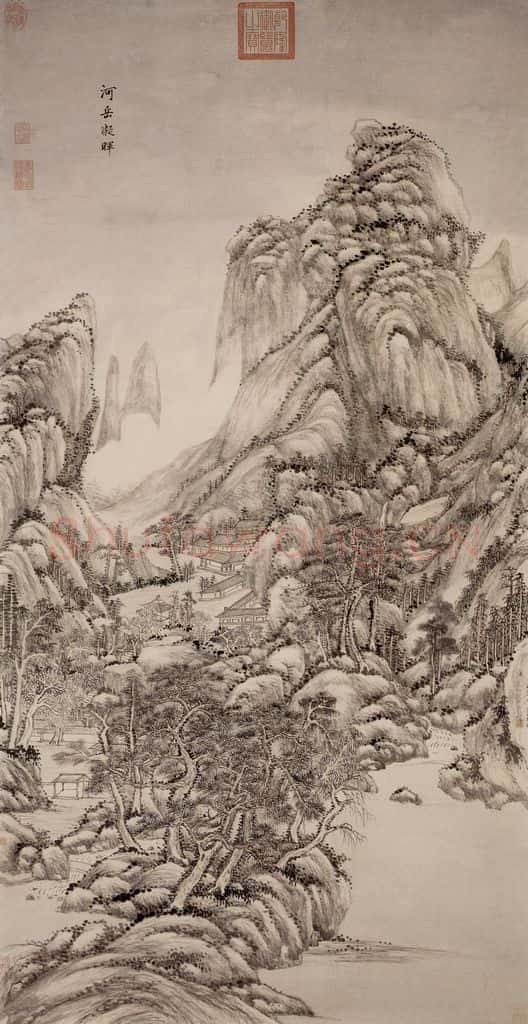 清 王原祁《河丘凝晖图轴》书画作品