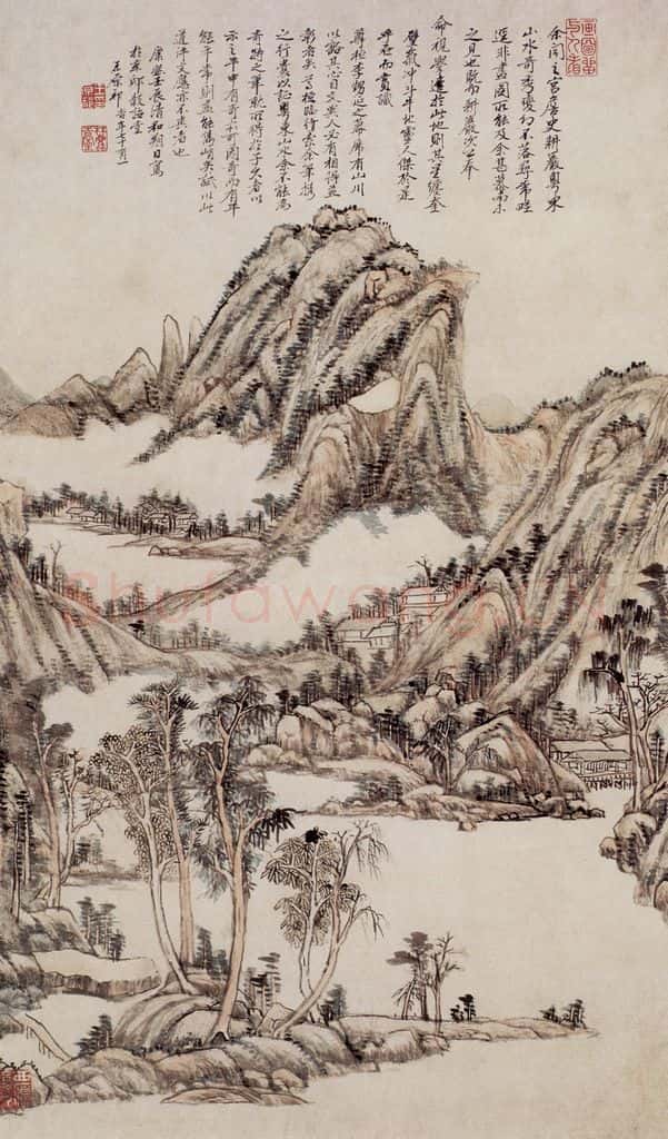 清 王原祁《粤东山水图轴》书画作品