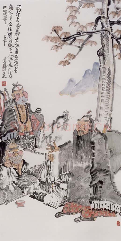 2002年 周京心《梁山三圣图》书画作品