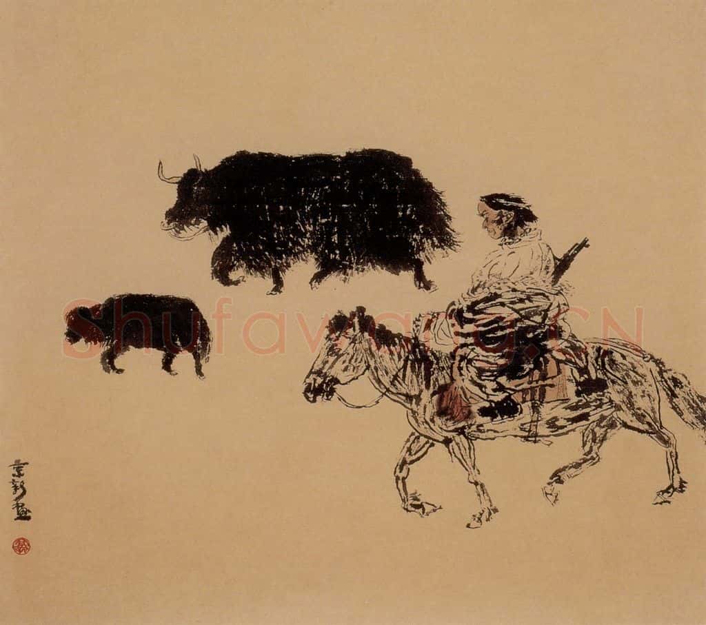 1988年 周京心《牧羊人》书画作品