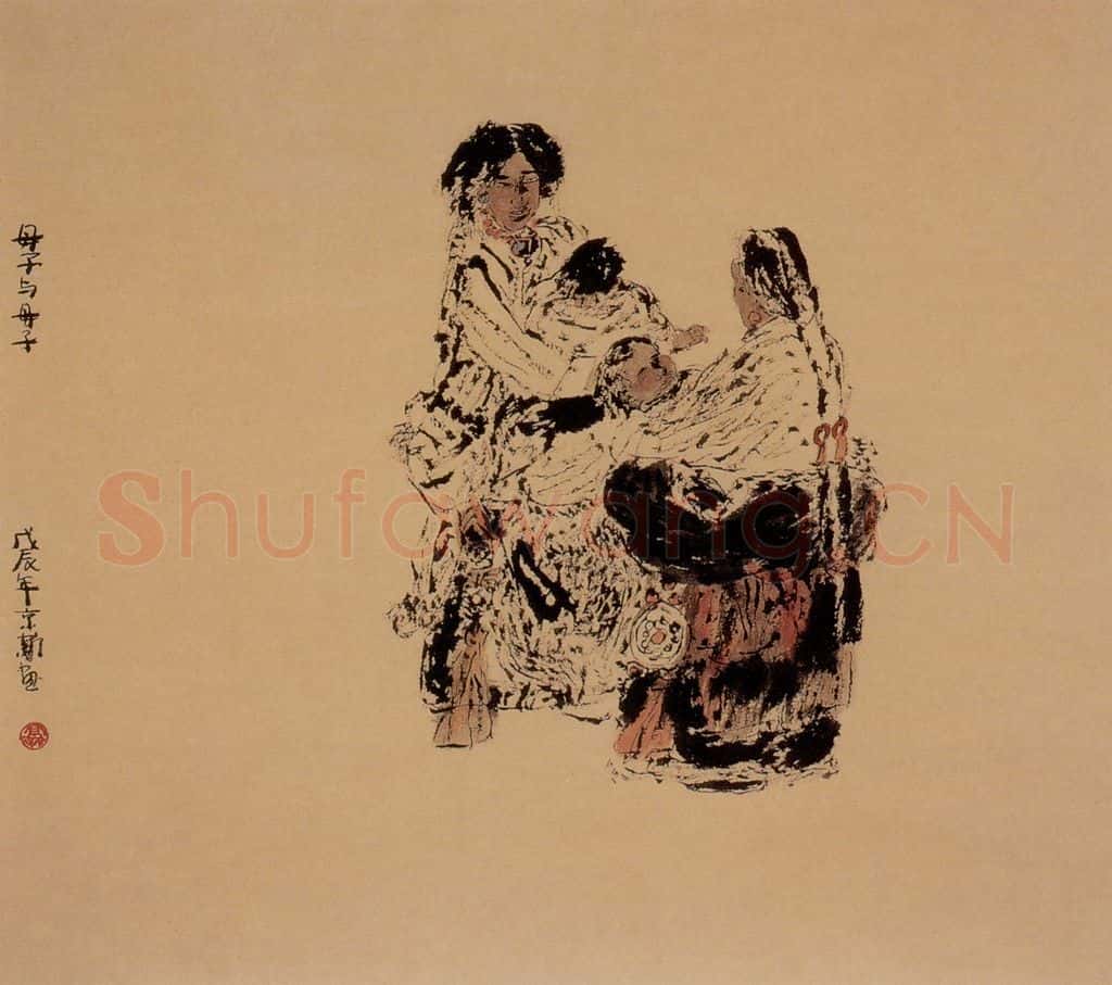 1988年 周京心《母子与母子》书画作品