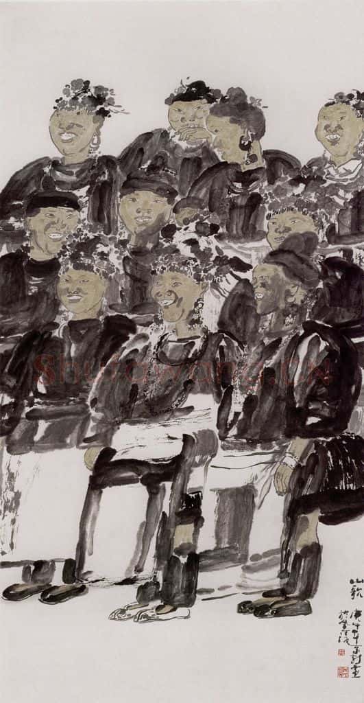 1990年 周京心《山歌之二》书画作品