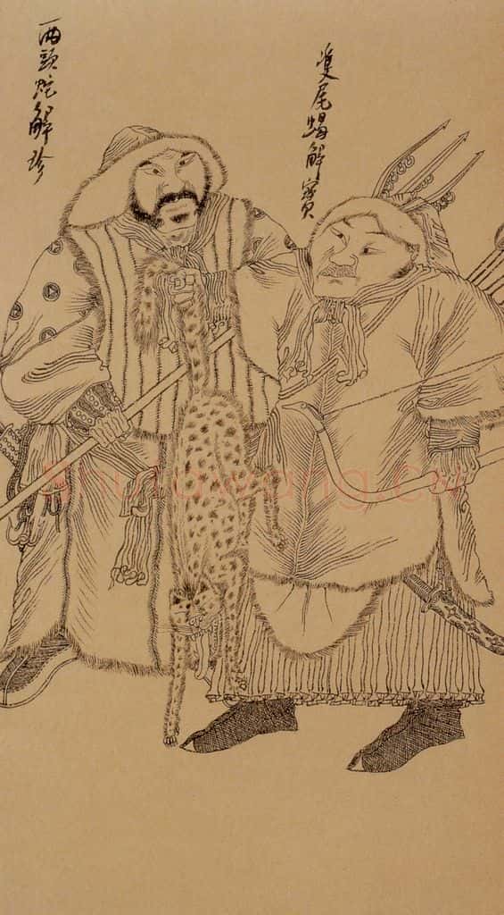 1998-1999年 周京心《水浒人物八十图·解珍 解宝》书画作品