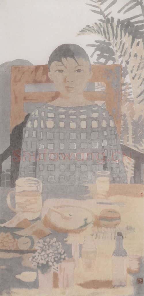 1998年 田黎明 吃汉堡的女孩 书画作品
