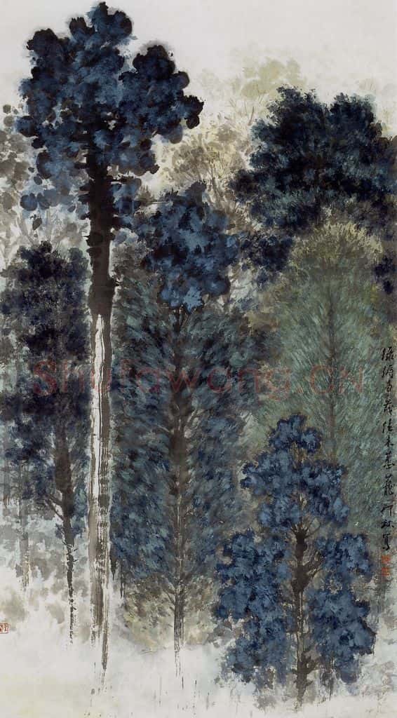 1992年 萧朗《绿林》书画作品