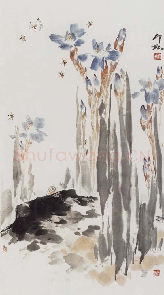 1979年 萧朗《鸢尾》书画作品