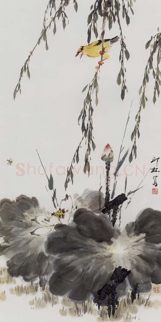 1981年 萧朗《鸣柳》书画作品