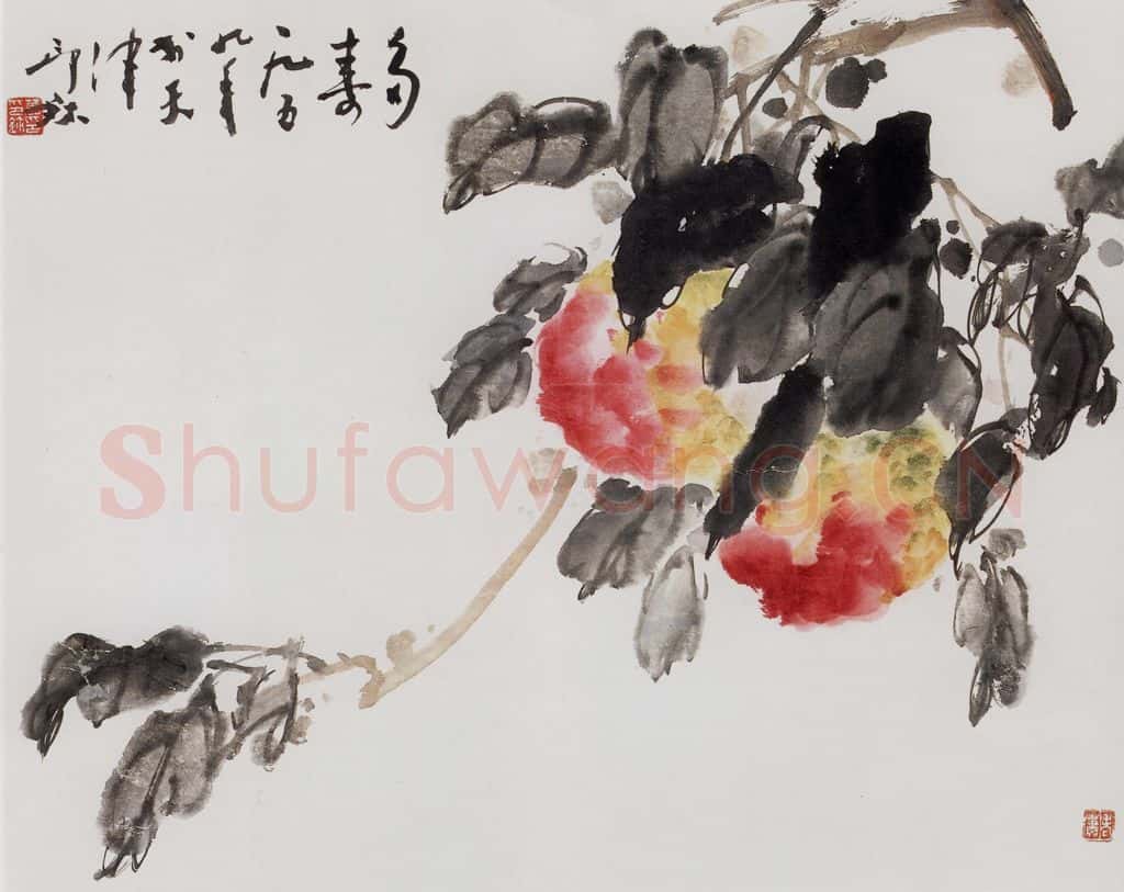 1959年 萧朗《多寿图》书画作品