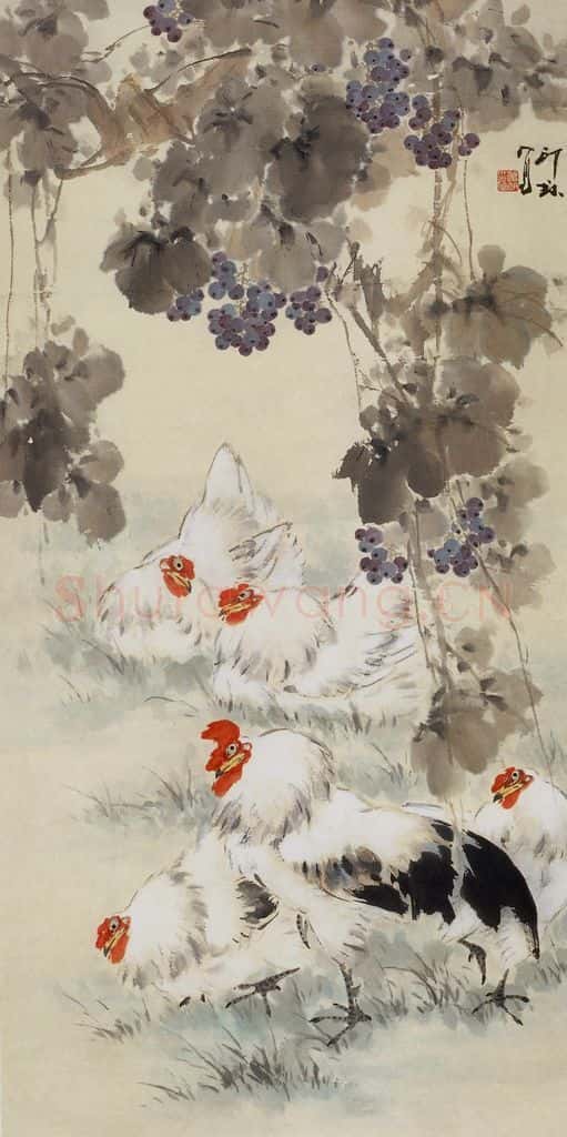 1982年 萧朗《群鸡图》书画作品