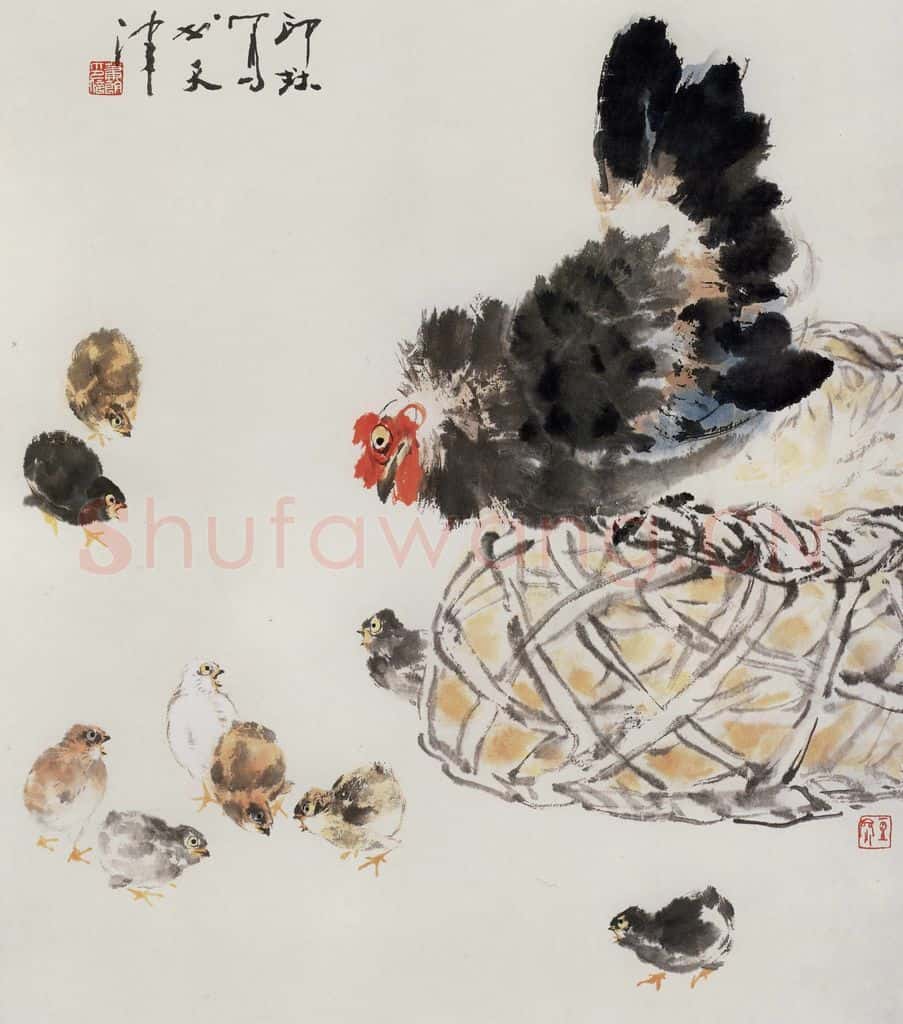1986年 萧朗《教子图》书画作品