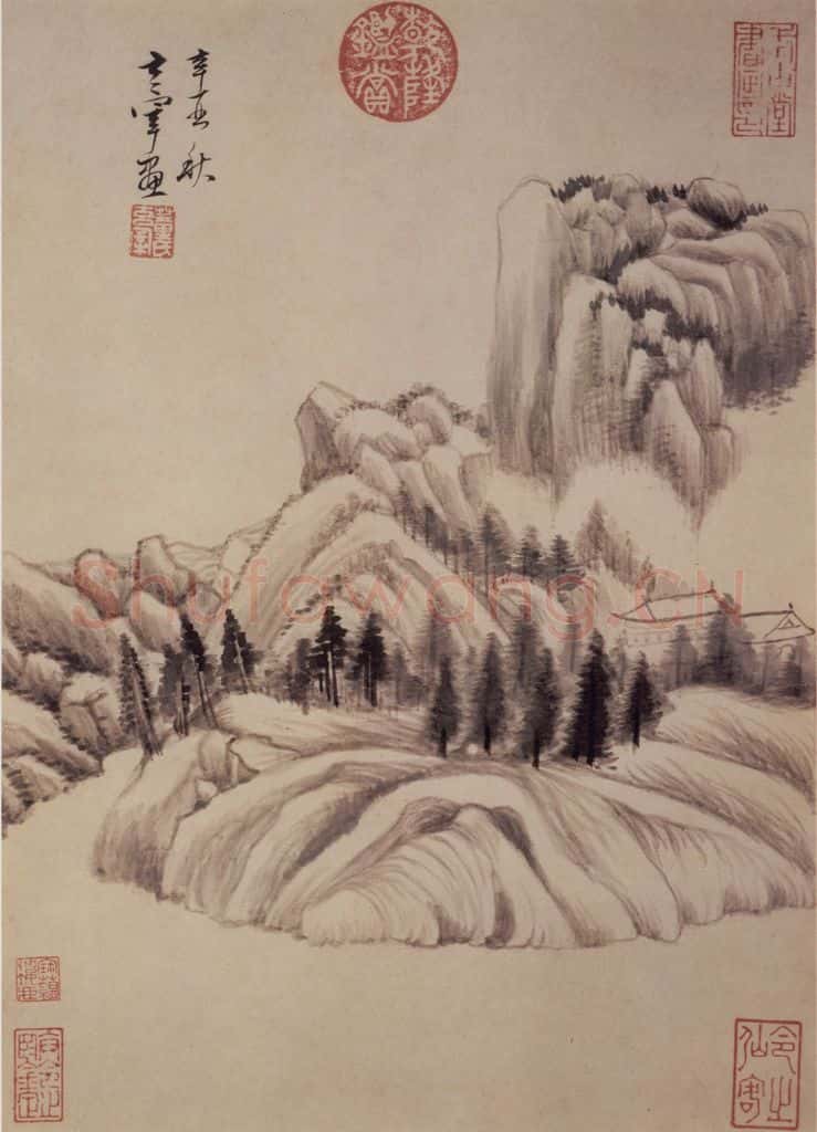 1621年 董其昌《山水册之五》书画作品