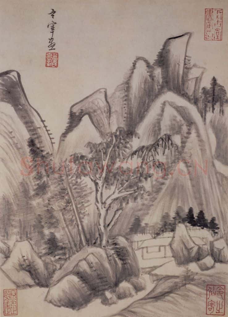 1621年 董其昌《山水册之六》书画作品