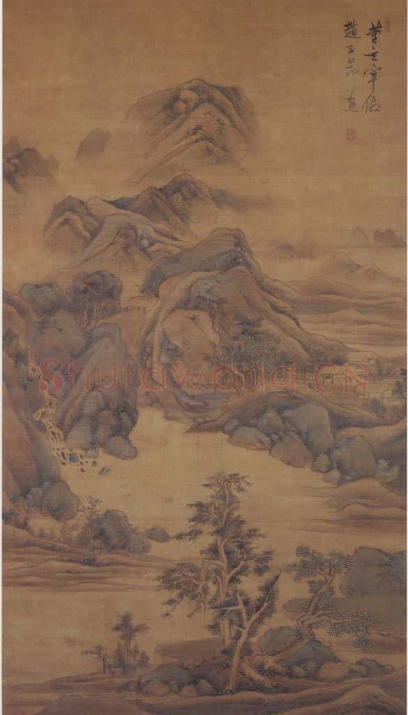 董其昌《仿赵孟頫秋江图》书画作品
