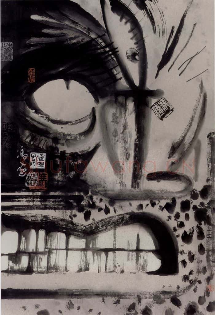 1989年 冯远《水墨戏剧脸谱》书画作品