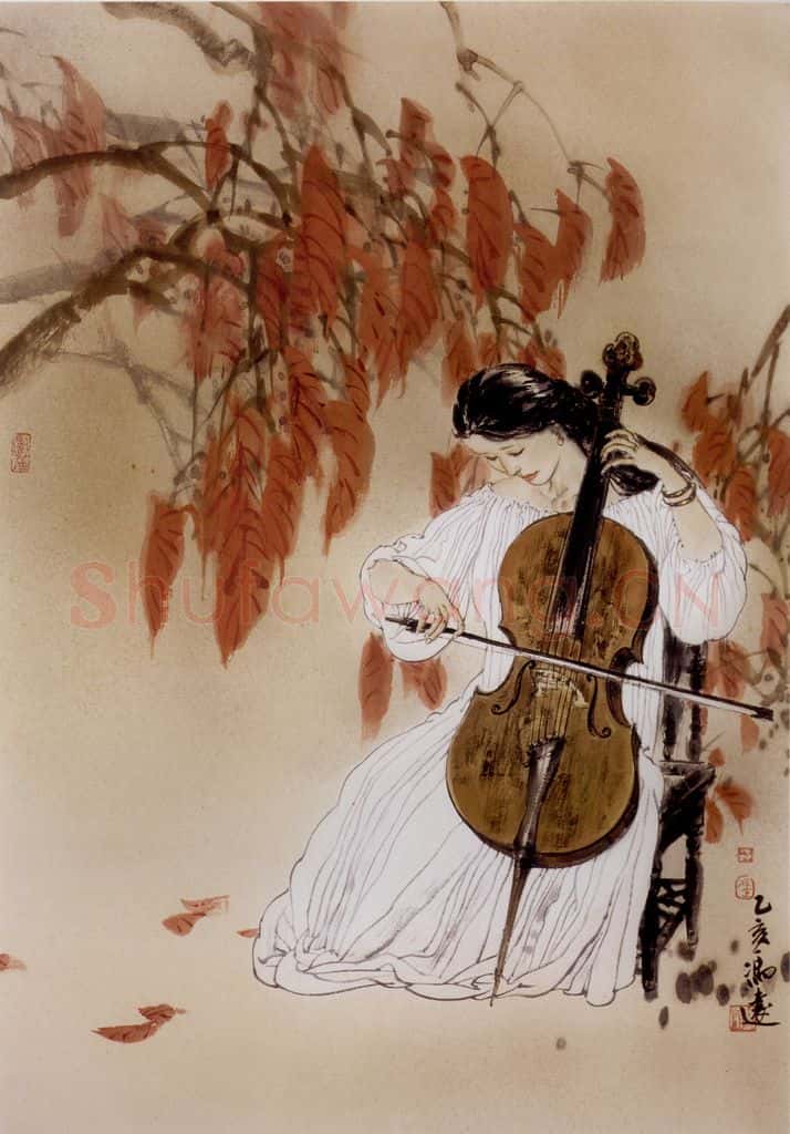 1995年 冯远《四季.演奏大提琴的女子》书画作品