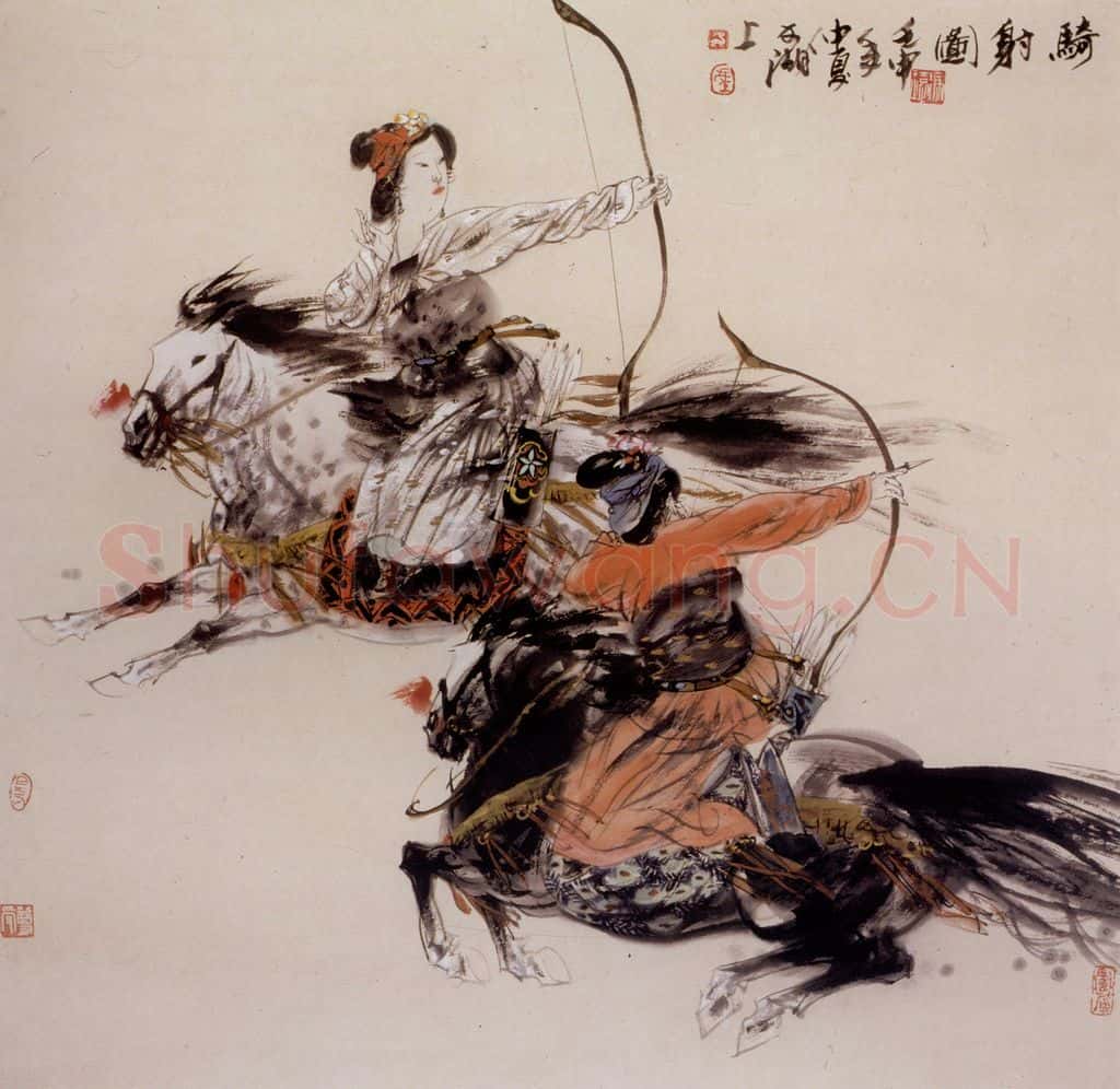 1992年 冯远《骑射图》书画作品