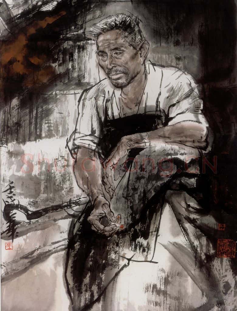 1982年 冯远《工人》书画作品
