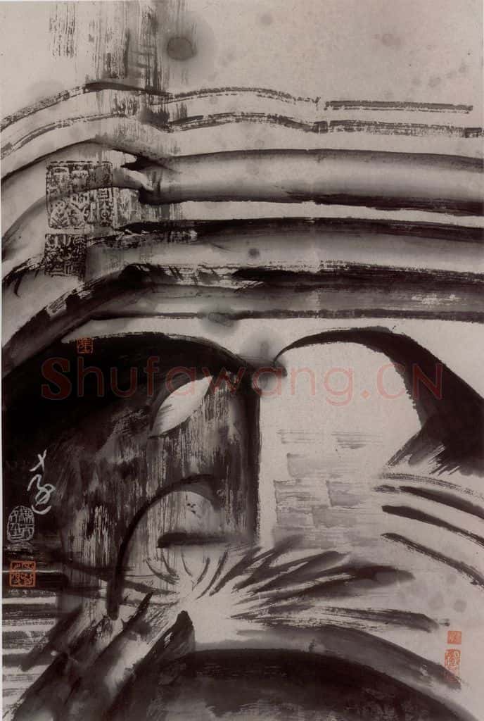 1989年 冯远《水墨戏剧脸谱》书画作品