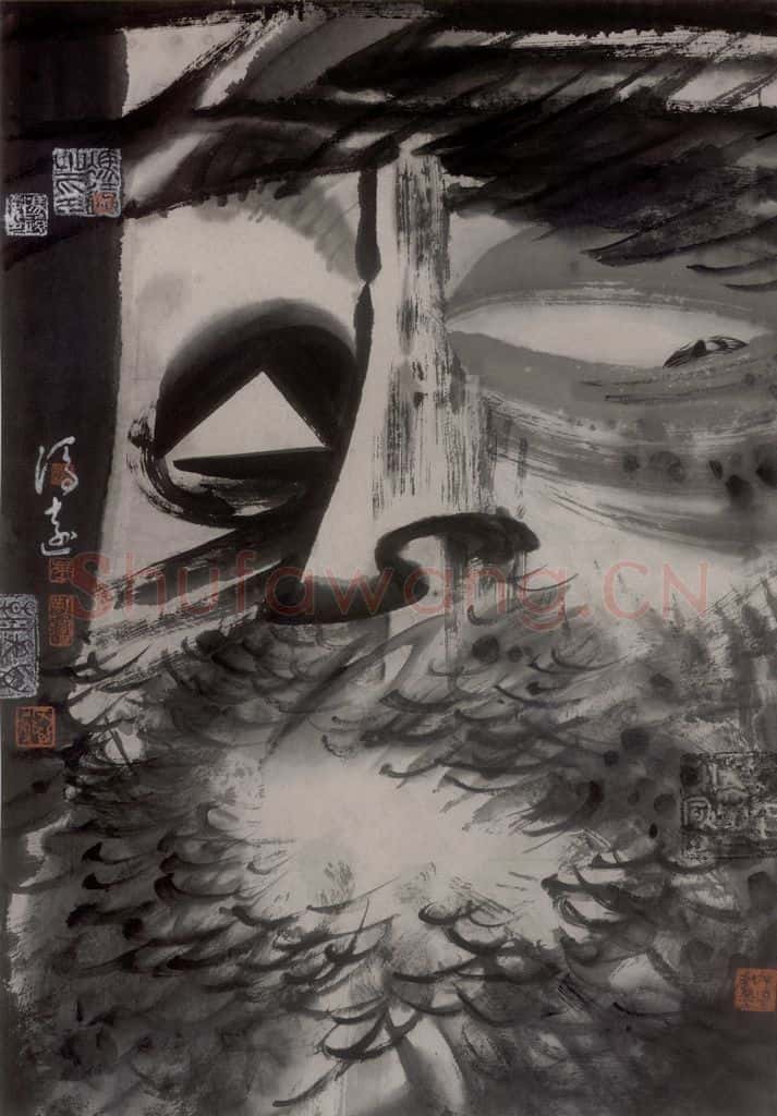 1989年 冯远《水墨戏剧脸谱》书画作品