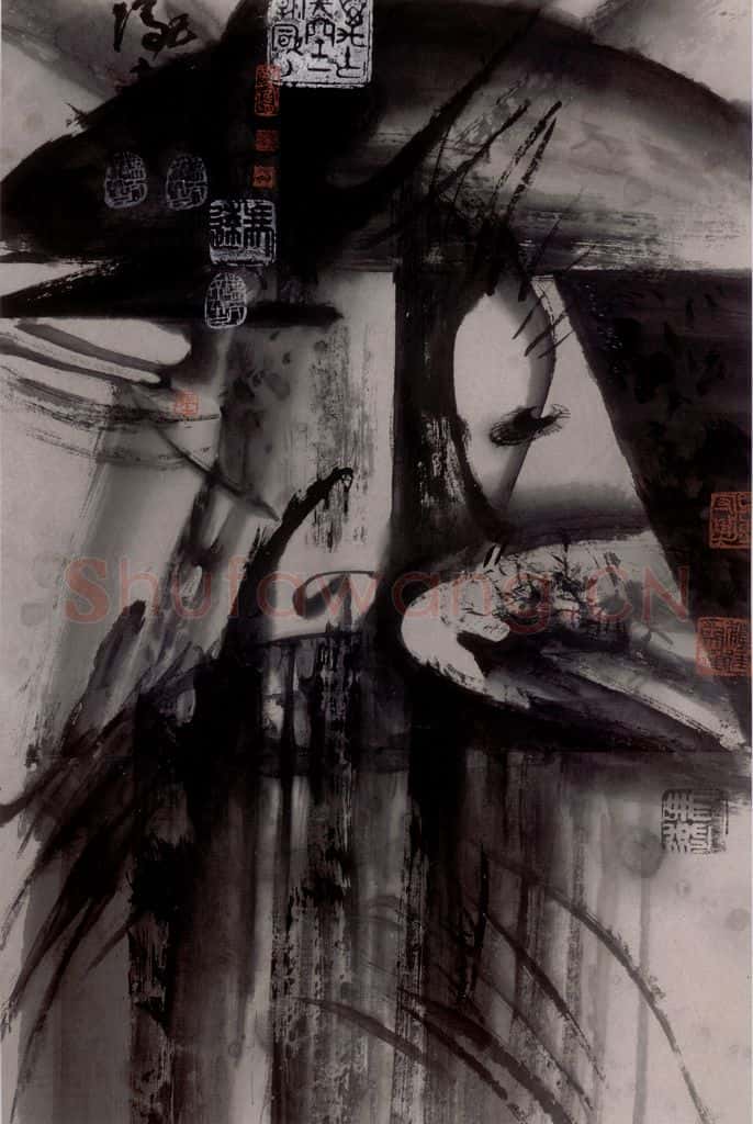 1989年 冯远《水墨戏剧脸谱》书画作品