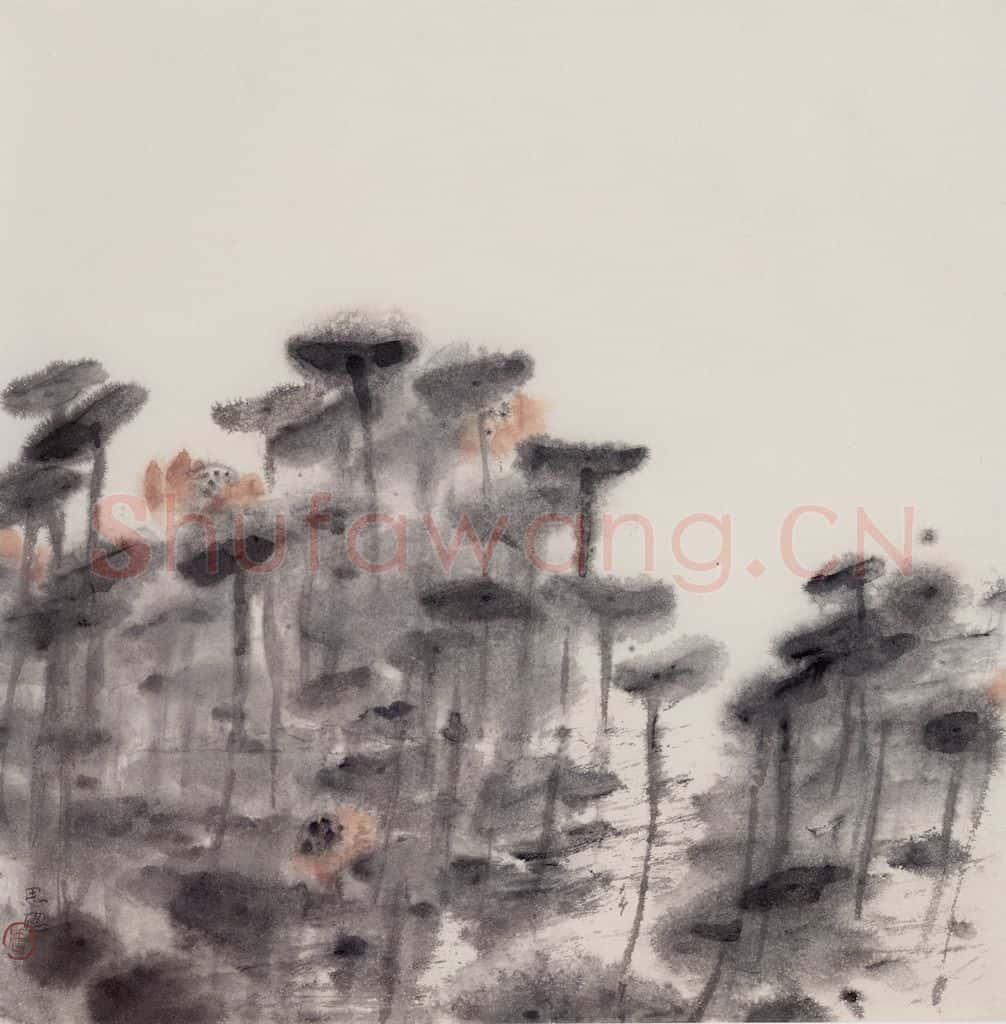 1992年 周思聪《接天莲叶无穷碧》书画作品