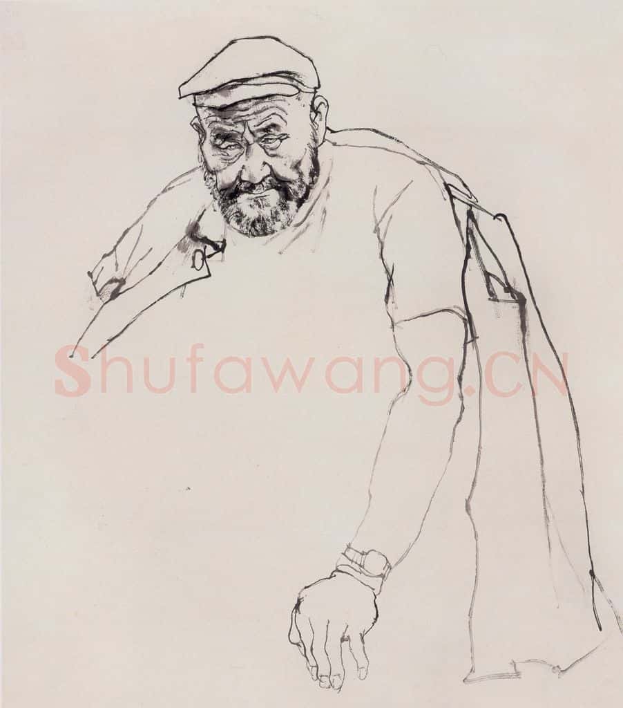 1985年 卢沉《水墨人物写生》书画作品