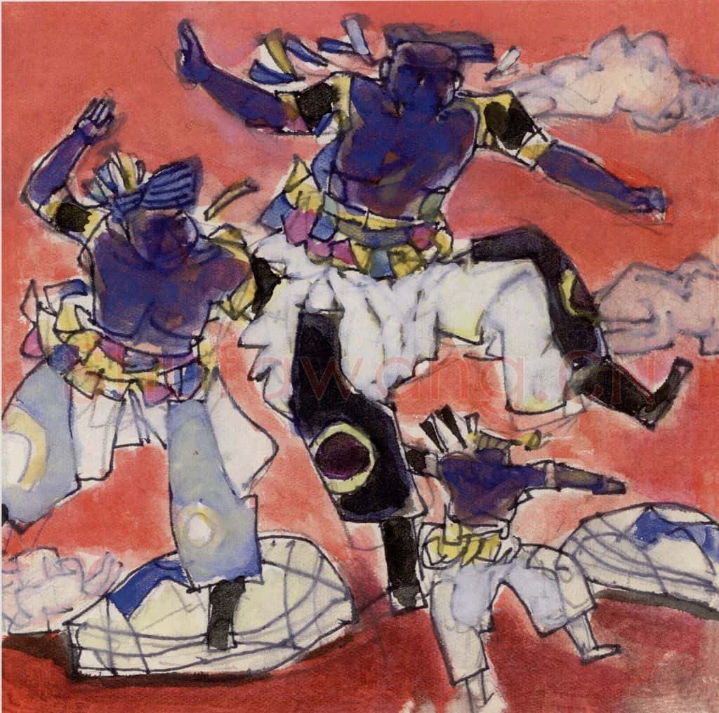 1984年 卢沉《塞上竞技图》书画作品