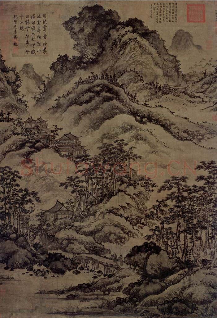 元 陸廣《仙山樓觀圖軸。 书画作品