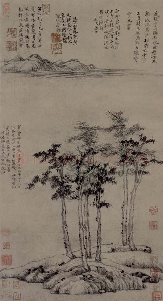 元 倪瓚《六君子圖軸》书画作品