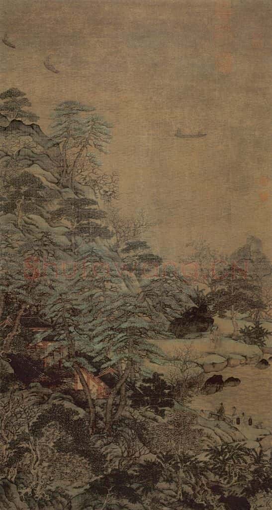 唐 李思训《江帆楼阁图轴》(传) 书画作品