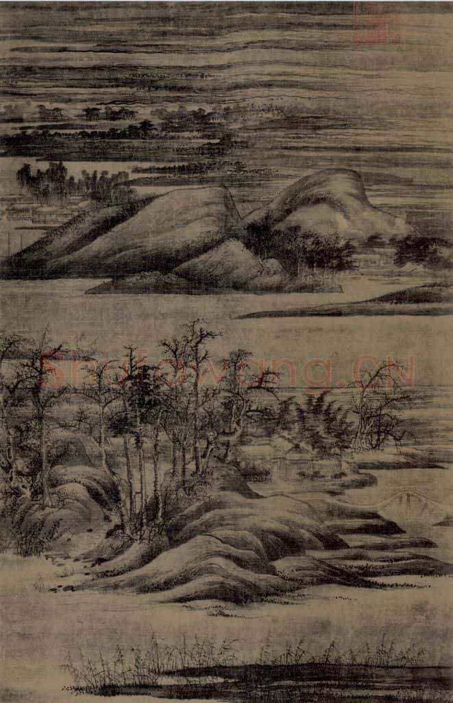 五代南唐 董源《寒林重汀图轴》书画作品