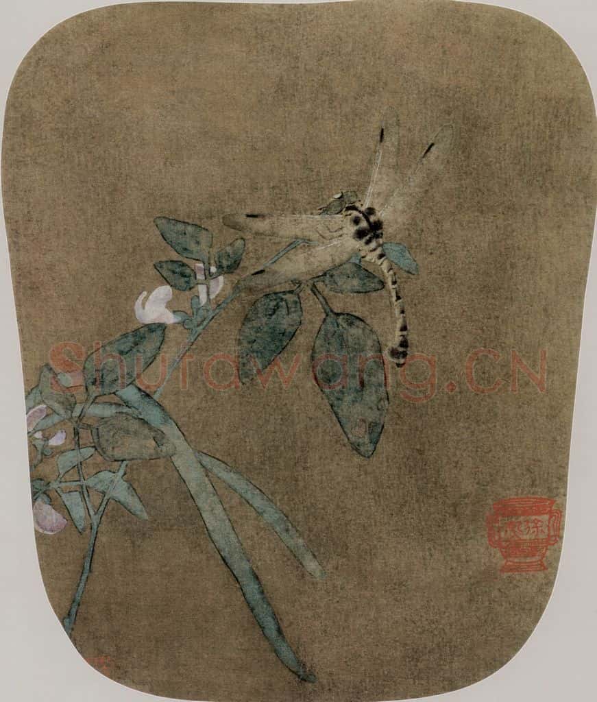 五代南唐 徐熙《豆荚蜻蜓图执扇》书画作品