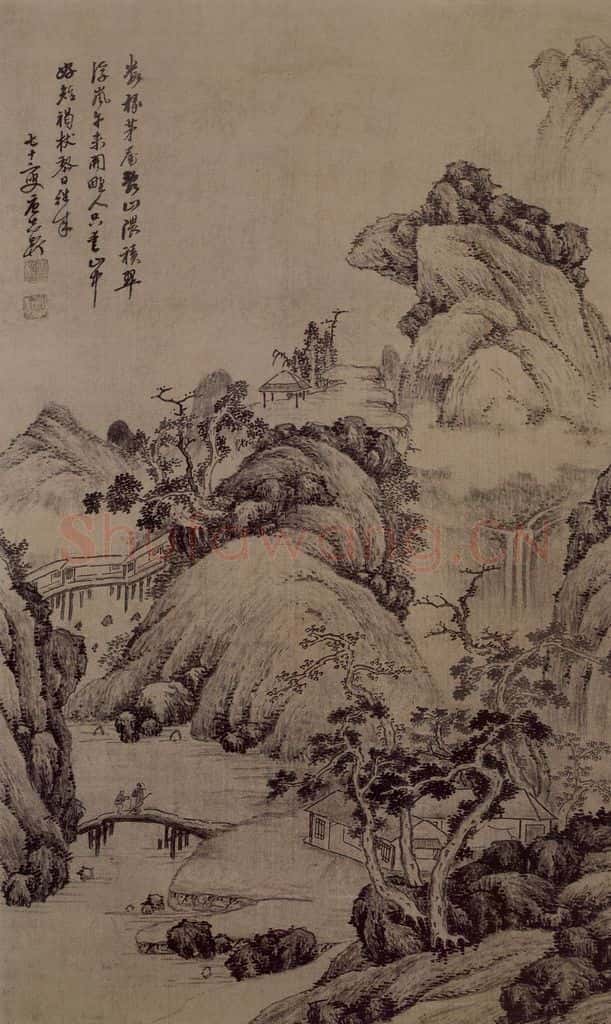 明 唐志契《山水圖軸》书画作品
