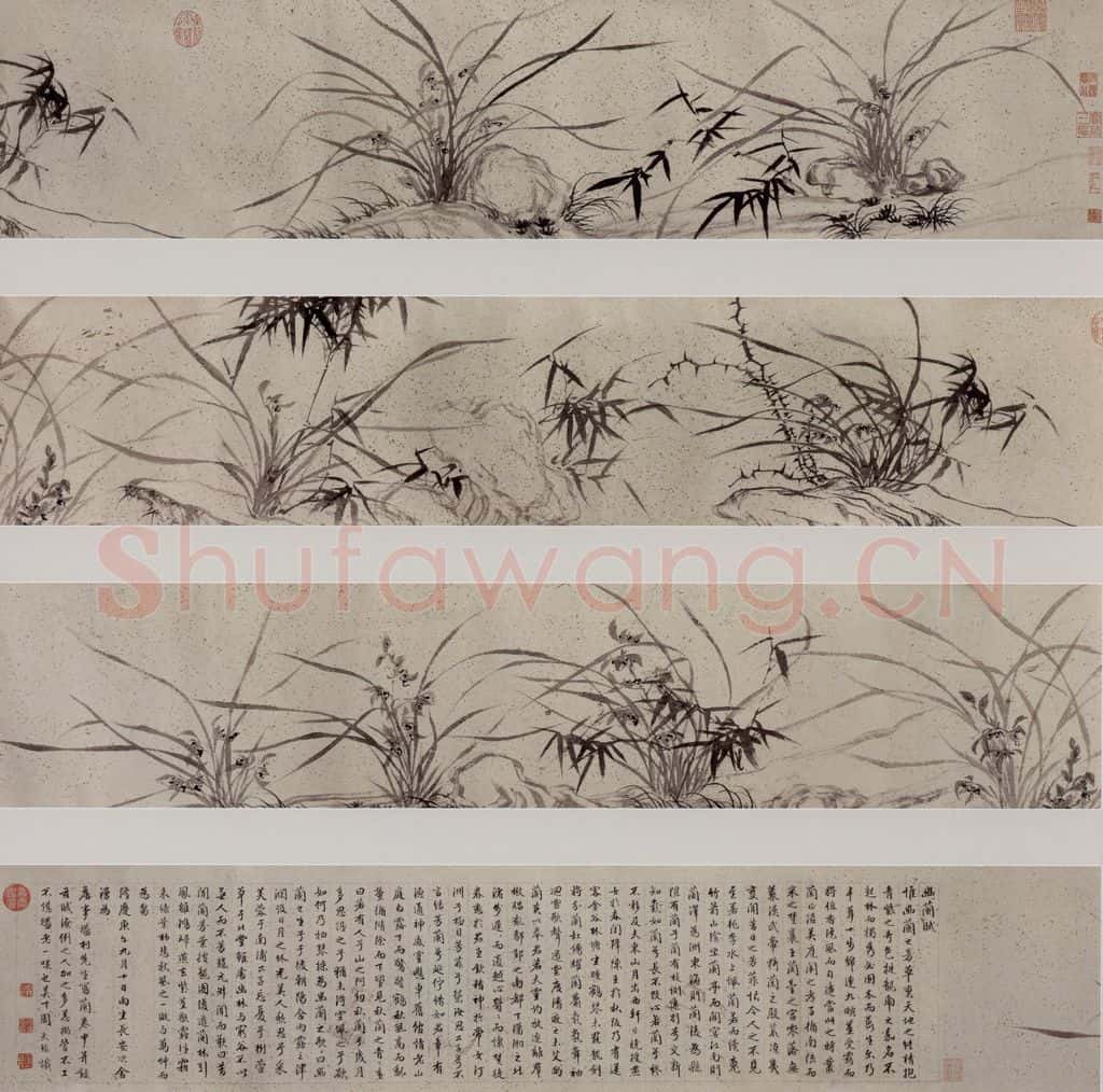 明 周天球《葉蘭竹石圖卷》书画作品
