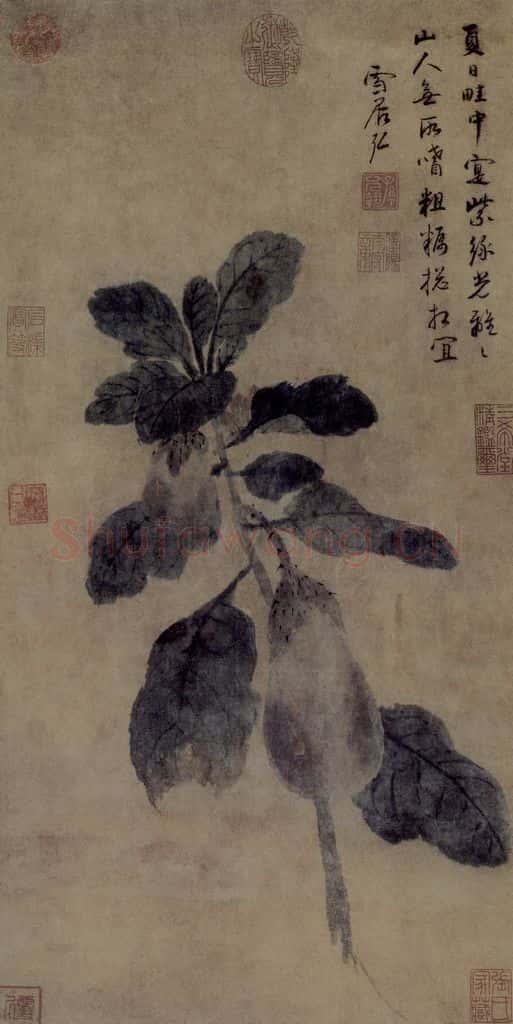 明 孫克弘《紫茄圖軸》书画作品