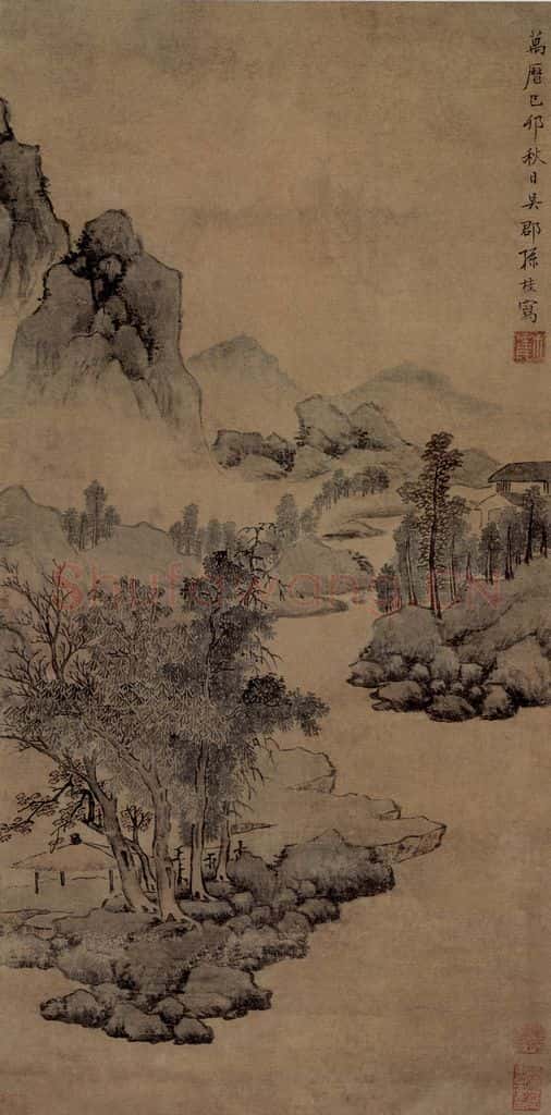 明 孫枝《溪山秋意圖軸》书画作品
