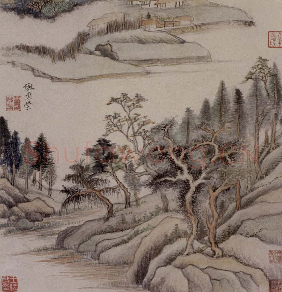 明 董其昌《仿古山水圖頁》书画作品