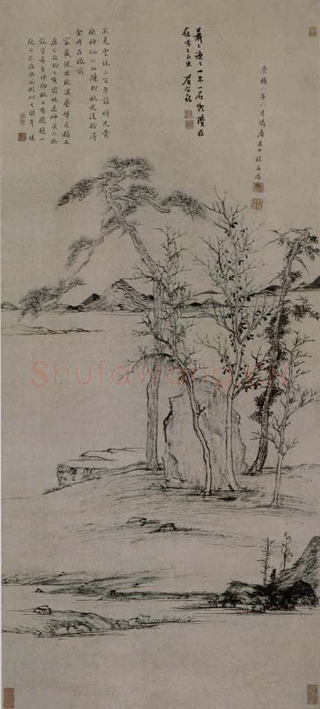 明 程嘉燧《霜林遠軸圖軸》书画作品