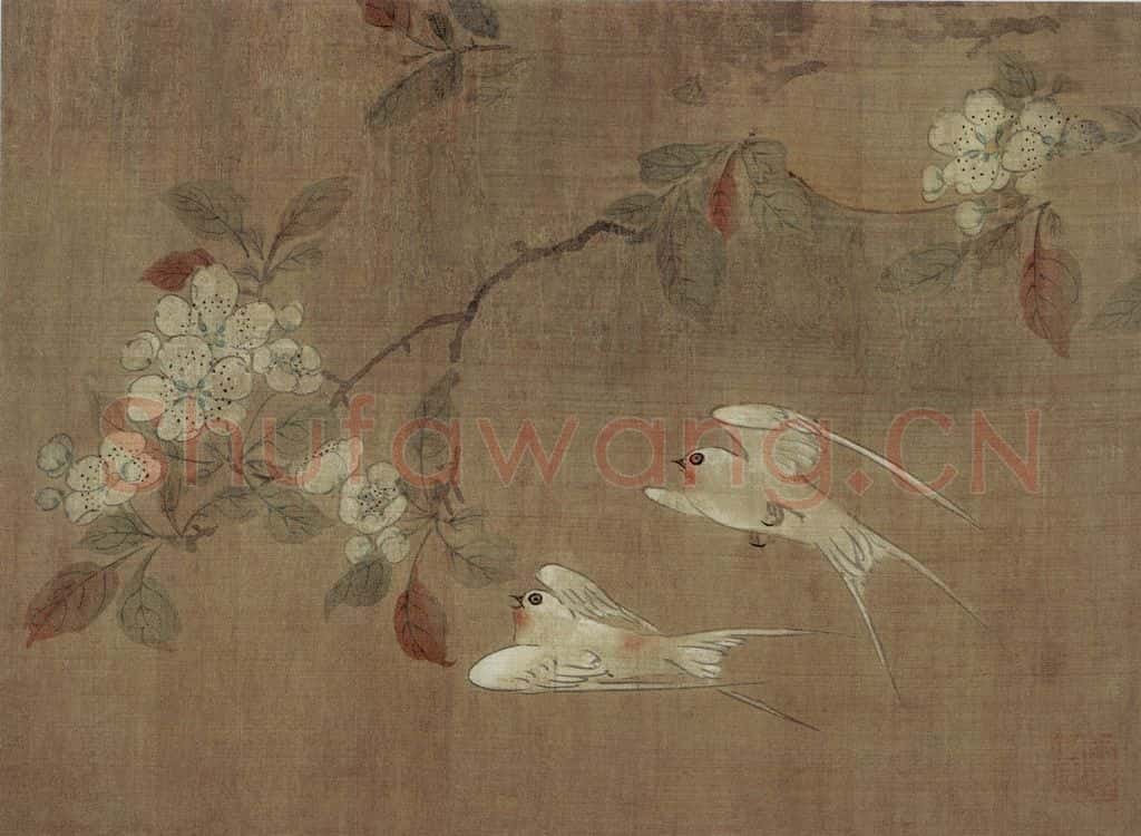 明 周之冕《梨花雪燕圖頁》书画作品