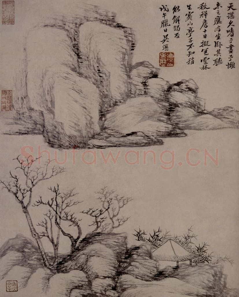 清 吴曆《仿倪瓚寒山亭子圖頁》书画作品
