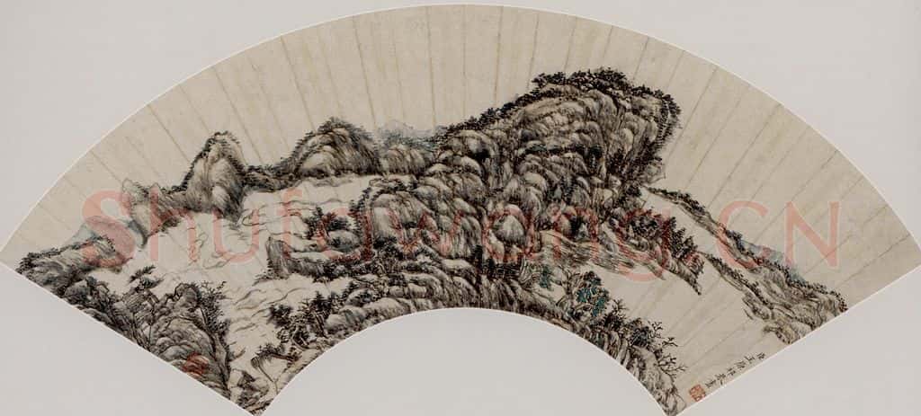 清 王原祁《山閣煙雲圖扇頁》书画作品
