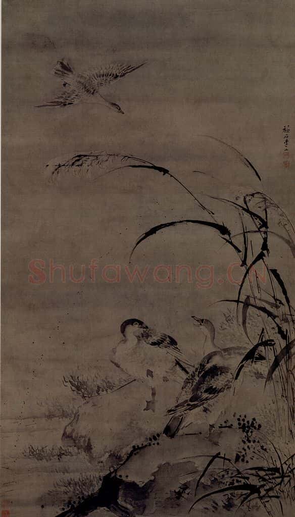 清 李山《蘆雁圖軸》书画作品