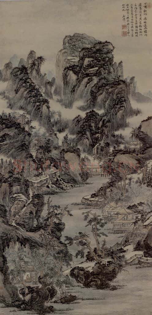 清 髡殘《仿大癡山水圖軸》书画作品