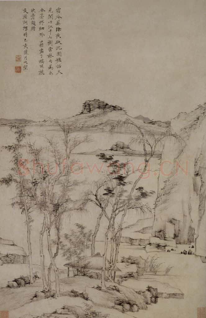 清 查士標《江幹七樹圖軸》书画作品
