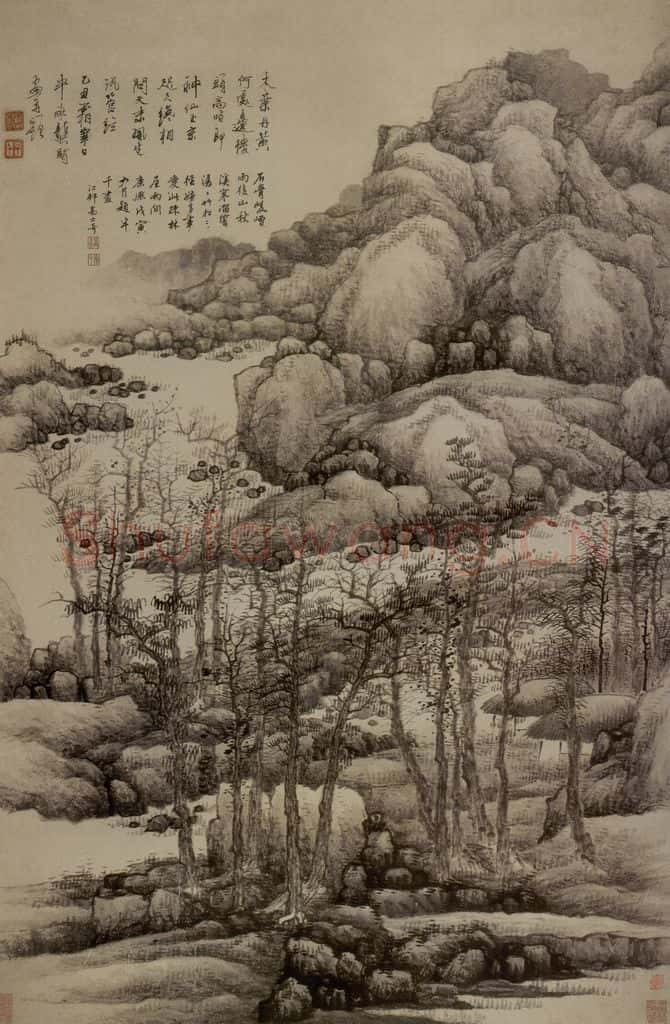 清 龔賢《木葉丹黄圖軸》书画作品